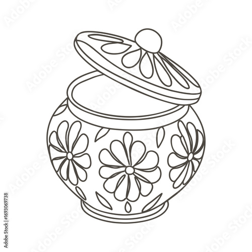 Elegant floral sugar bowl. Ceramic sugar bowl with floral ornament. Illustration.