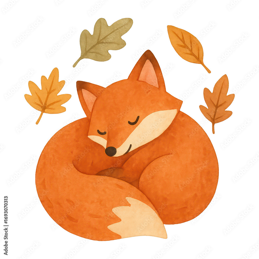 Fototapeta premium PNG Cozy fox surrounded by leaves.