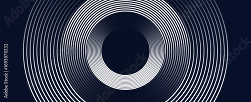 White abstract background with glowing circles. Swirl circular lines pattern. Geometric spiral. Twirl element. Modern graphic design. Futuristic technology concept. Vector