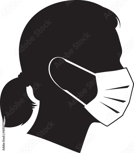 Silhouette of woman wearing a protective face mask for health and safety measures