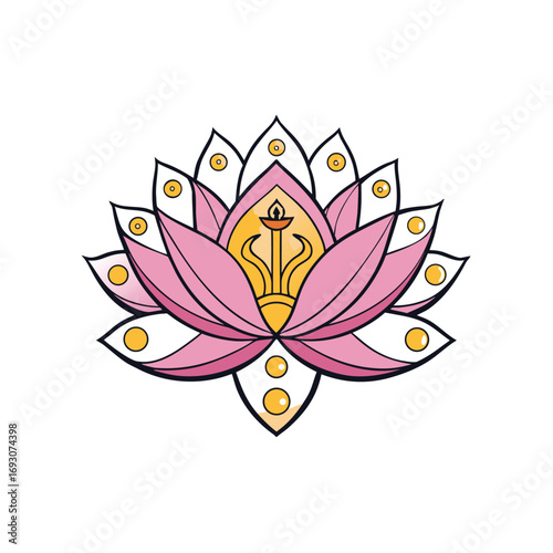 Elegant lotus flower with spiritual symbols and vibrant colors