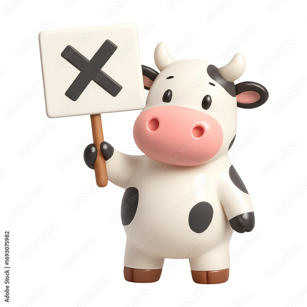 Fototapeta premium PNG Cute cartoon cow holding sign