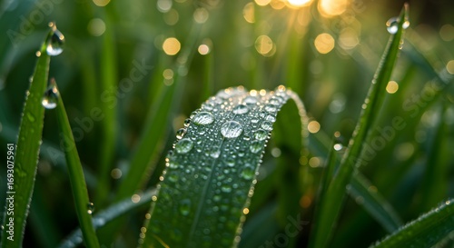 Wallpaper Mural Spring grass field surface with morning dew drops forming natural sparkling seasonal texture Torontodigital.ca