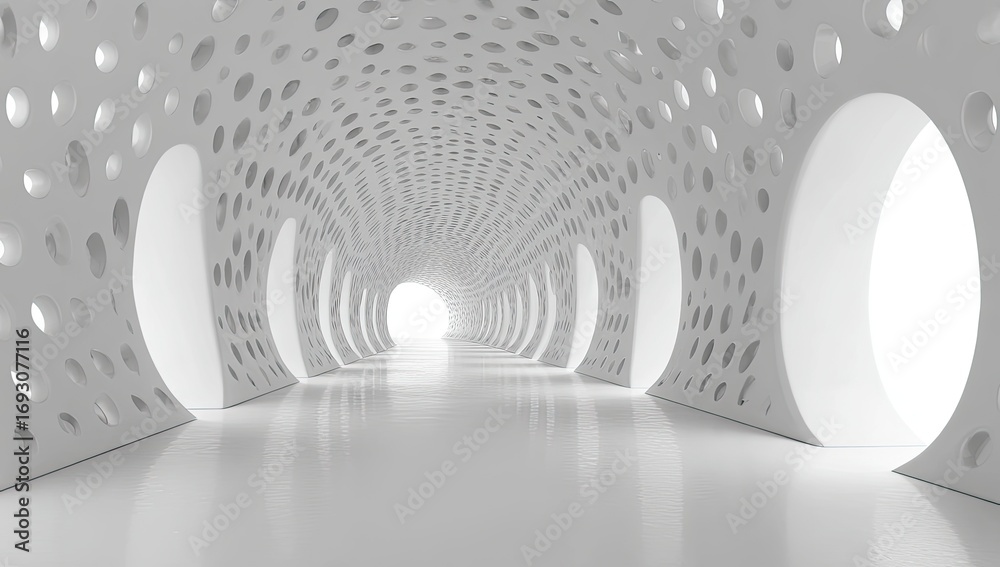 Naklejka premium Abstract white tunnel with circles