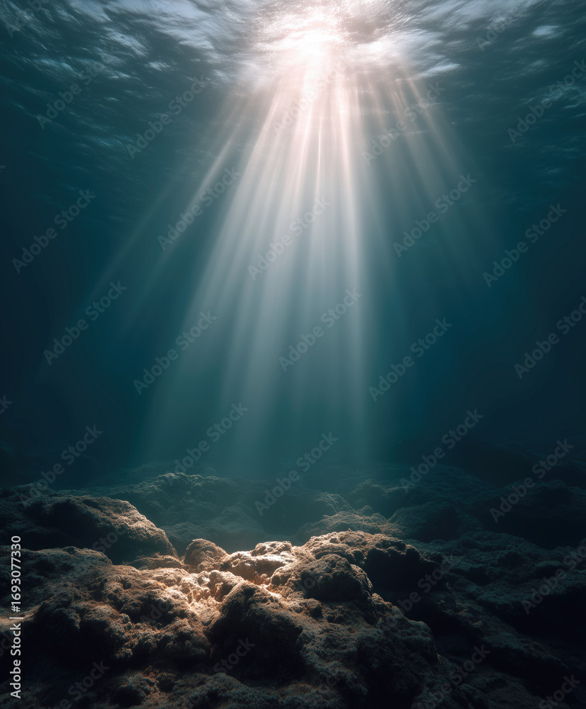 Fototapeta premium Beneath the waves sunlight shining underwater ocean tranquil depth