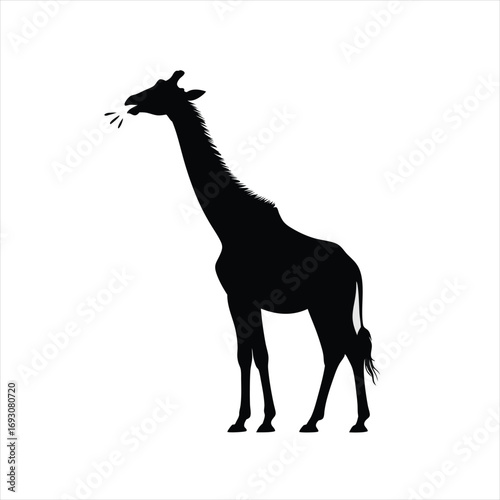 Elegant Silhouette of a Giraffe Vector Art Standing Tall with its Mouth Open for a Dramatic Visual Representation