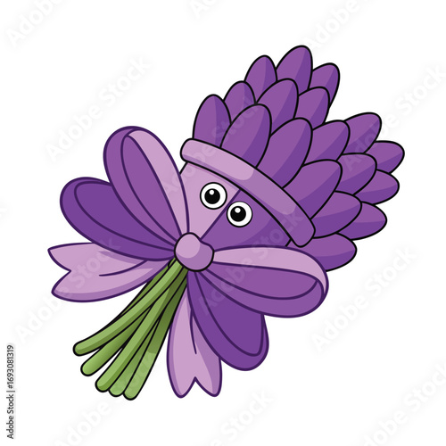 Purple lavender bundle tied with a decorative ribbon on a clean white background