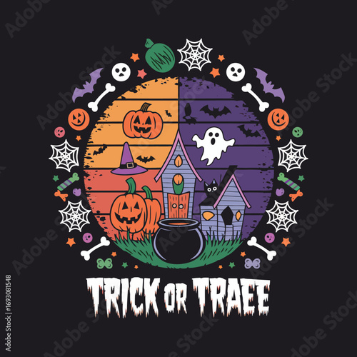 2d vector illustration Halloween t shirt icon design items ghost character Candles in carved pumpkin 