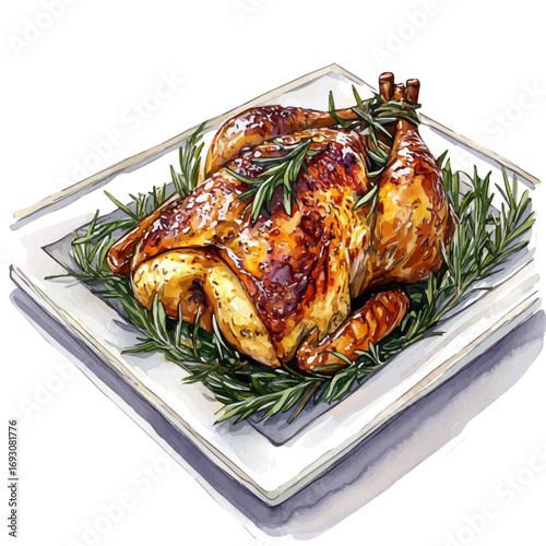 Turkey Roast, watercolor illustration vector, isolated on a white background.