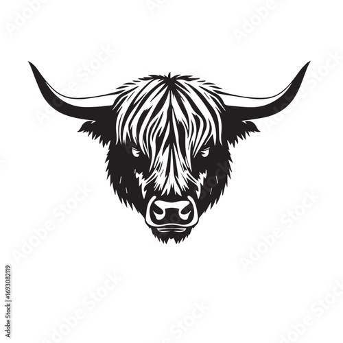 Highland Cow Silhouette on White Background. Highland Cow Icon. Illustration of a Highland Cow.