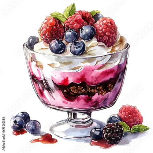 Trifle, watercolor illustration vector, isolated on a white background.