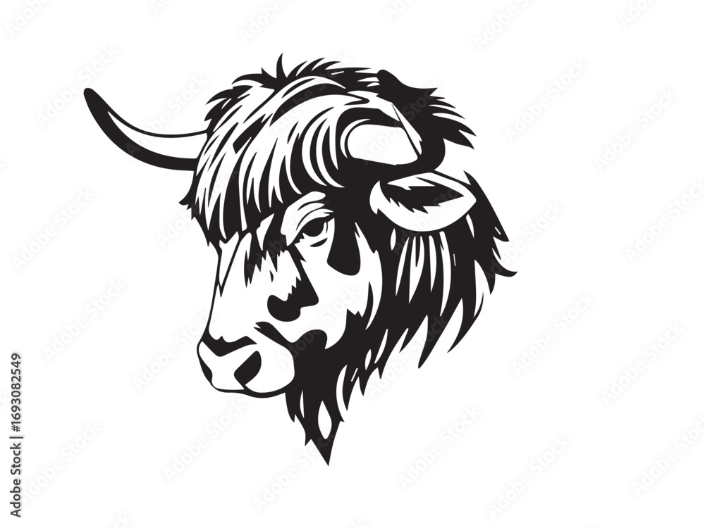 Obraz premium Highland Cow Silhouette on White Background. Highland Cow Icon. Illustration of a Highland Cow.