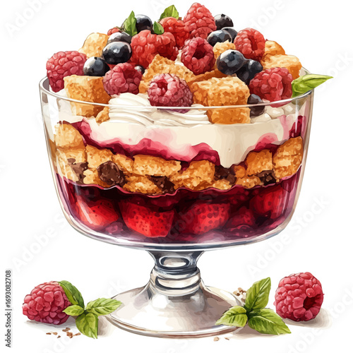 Trifle, watercolor painting vector, isolated on a white background.