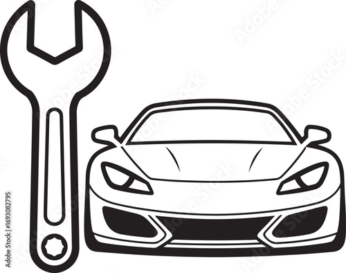 Car repair service illustration modern vehicle with wrench automotive maintenance transportation