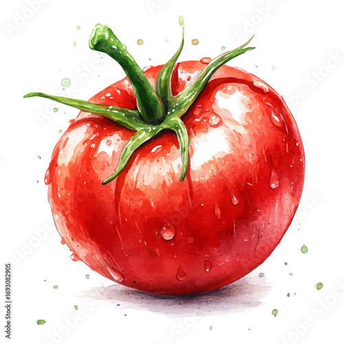 Tomato, watercolor painting vector, isolated on a white background.