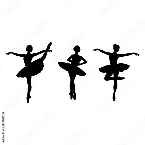 Three silhouettes of ballet dancers in graceful poses. Perfect for dance, art, and performance themes.