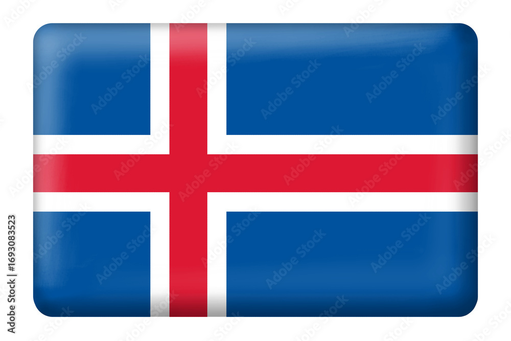 Obraz premium Icelandic national flag with square button shape on transparent background. Flag, travel, language, national, country, education, presentation, business, element, design, digital, sticker, png, etc.