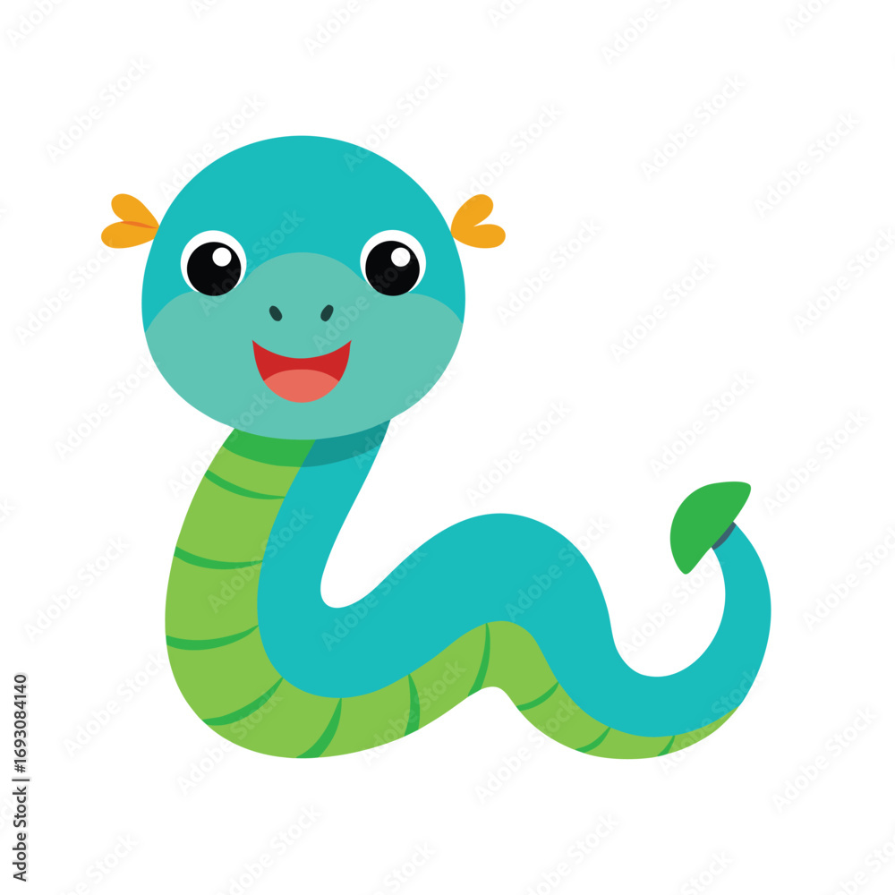Fototapeta premium Cute Smiling Snake Cartoon Illustration on White