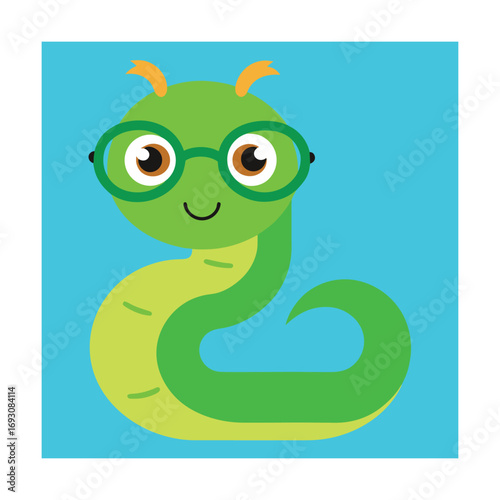 Cute Cartoon Snake with Glasses Vector Illustration