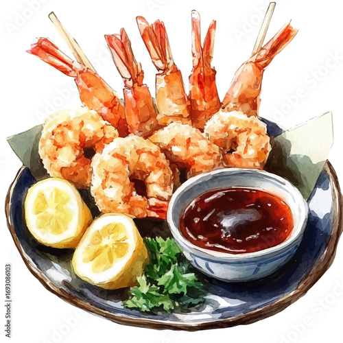 Tempura, watercolor illustration vector, isolated on a white background.
