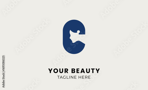 Minimalist logo woman beauty with letter C. Feminine, body treatment and modern logo.