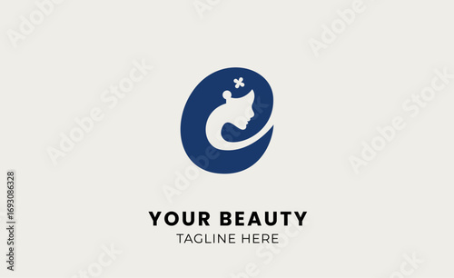 Minimal logo woman beauty with letter E. Feminine, body treatment and modern logo.