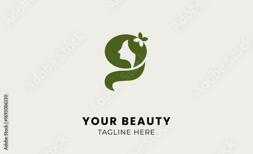 Minimal logo woman beauty with letter G. Feminine, body treatment and modern concept.