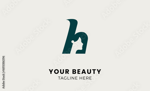 Minimal logo woman beauty with letter H. Feminine, modern and body treatment logo concept.