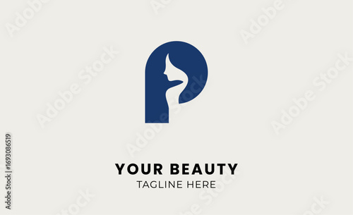 Minimal logo woman beauty with letter P. Feminine, modern and body treatment logo concept.