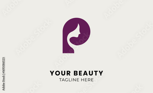 Minimal logo woman beauty with letter P. Feminine, body treatment and modern logo.