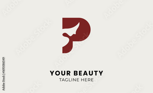 Minimalist logo woman beauty with letter P. Feminine, body treatment and modern logo concept.