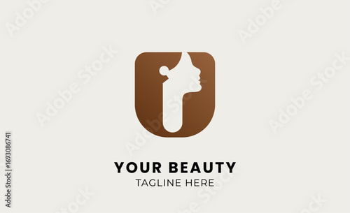 Minimal logo woman beauty with letter U. Feminine, body treatment and modern concept.