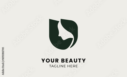 Minimal logo woman beauty with letter U. Feminine, body treatment and modern logo.