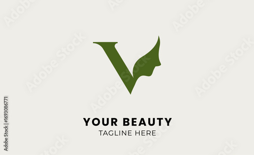 Minimal logo woman beauty with letter V. Feminine, body treatment and modern logo.
