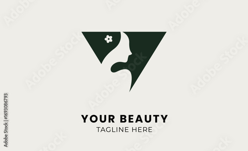Minimalist logo woman beauty with letter V. Feminine, body treatment and modern logo.