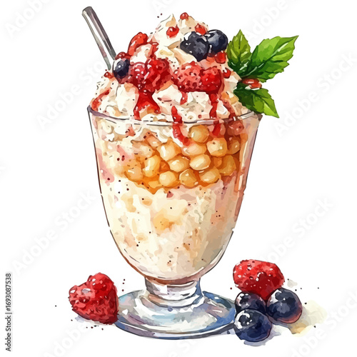 Tapioca Pudding, watercolor drawing vector, isolated on a white background.