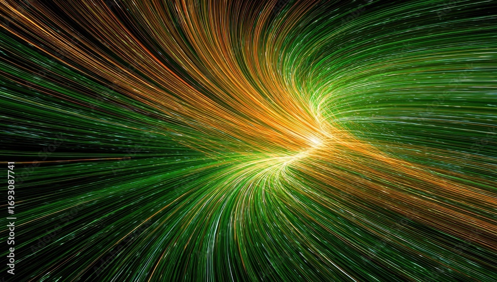 Obraz premium Abstract swirling lines of green and orange light