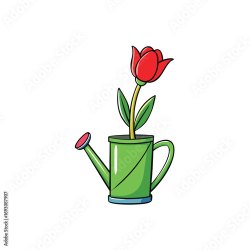 Charming tulip in a watering can garden scene with vibrant colors