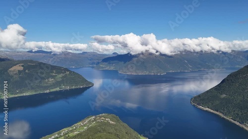 Epic Hardangerfjord in Norway during sunny day, one of the biggest fjords in Norway