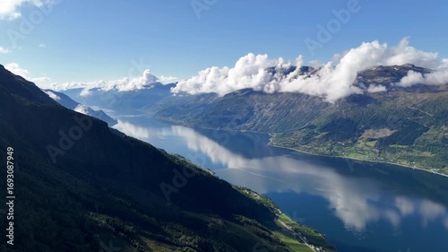 Epic Hardangerfjord in Norway during sunny day, one of the biggest fjords in Norway
