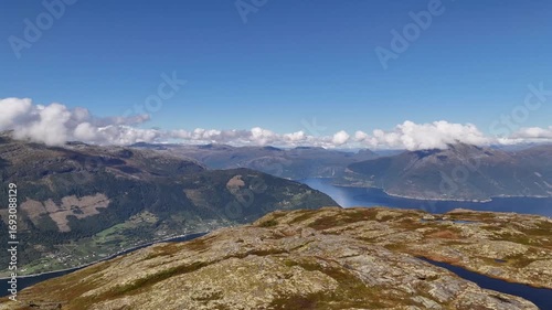 Epic Hardangerfjord in Norway during sunny day, one of the biggest fjords in Norway