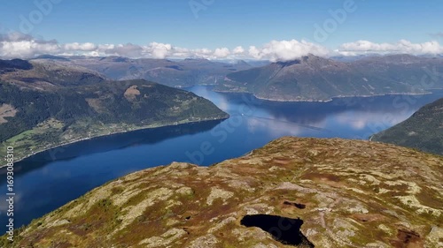 Epic Hardangerfjord in Norway during sunny day, one of the biggest fjords in Norway