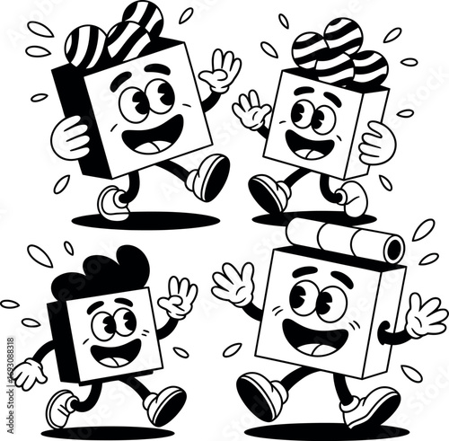 Cartoon Character Foot Hand and Leg in Black and White Style