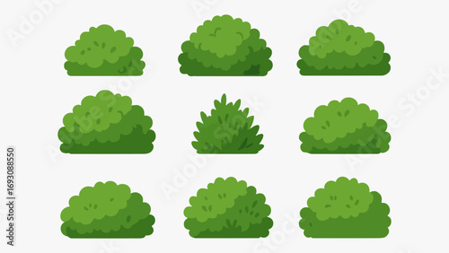 Green Bushes and Shrubs Vector Set for Landscape Background