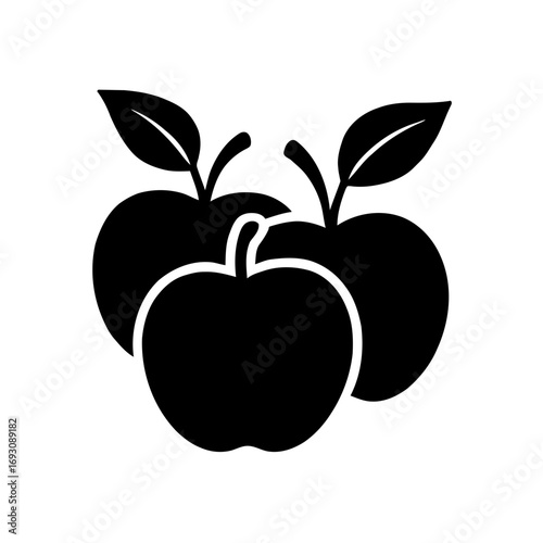 Illustration of three black apples with leaves, perfect for representing abundance and healthy eating habits