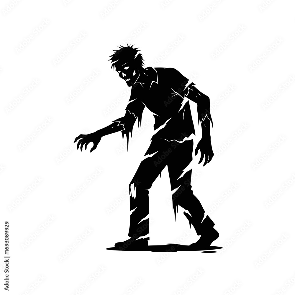 Fototapeta premium Vector art of silhouette of a zombie walking, a spooky and undead figure for halloween or horrorthemed designs and illustrations