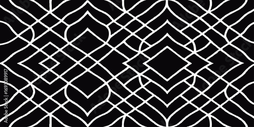 Photos A seamless geometric black and white mesh pattern of wire and steel with a grid