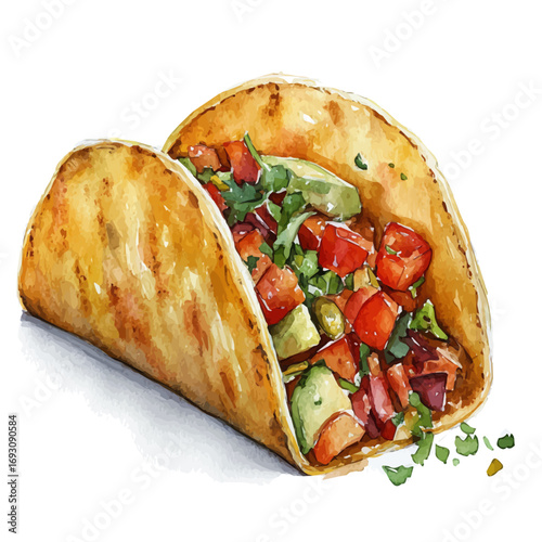 Taco, watercolor vector, isolated on a white background.