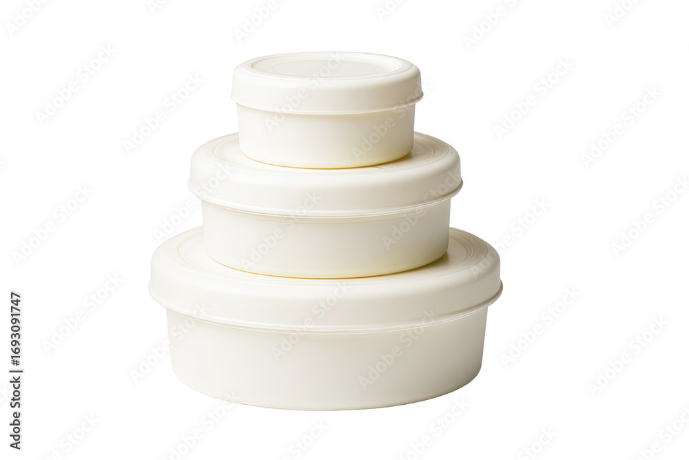 Obraz premium Three nesting, off-white, round food storage containers