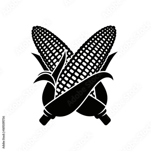 Vector art of two black corn cobs silhouette, a simple and elegant design element for a variety of creative projects